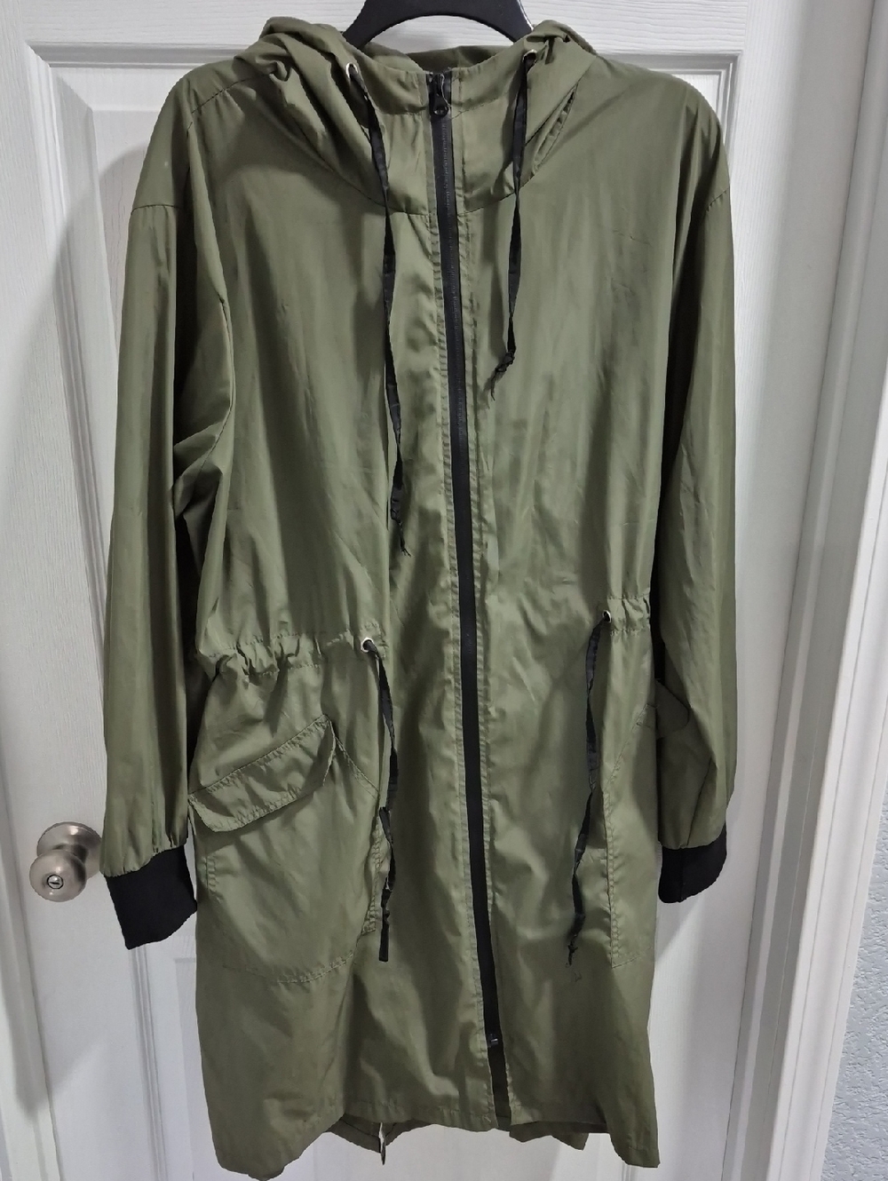 Lightweight Olive Hooded Shirt Jacket with Drawcord Waist - Picture 1 of 4